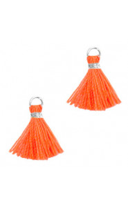 Ibiza style mini Tassel 1cm Silver-neon orange